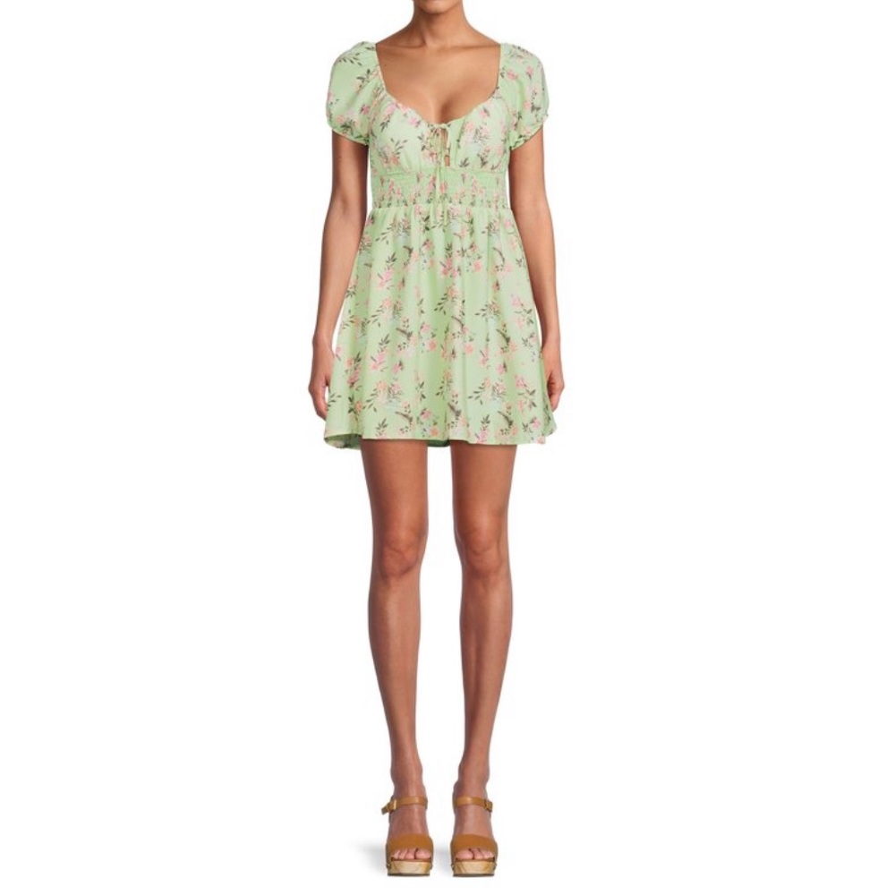 Lime Green Floral Print Dress NWOT